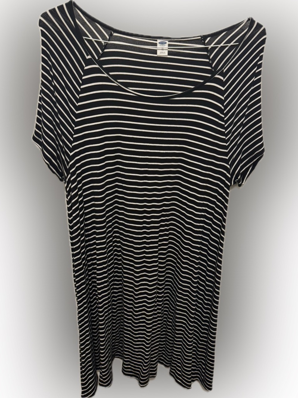 Old Navy Black & White Striped Scoop Neck Swing Dress